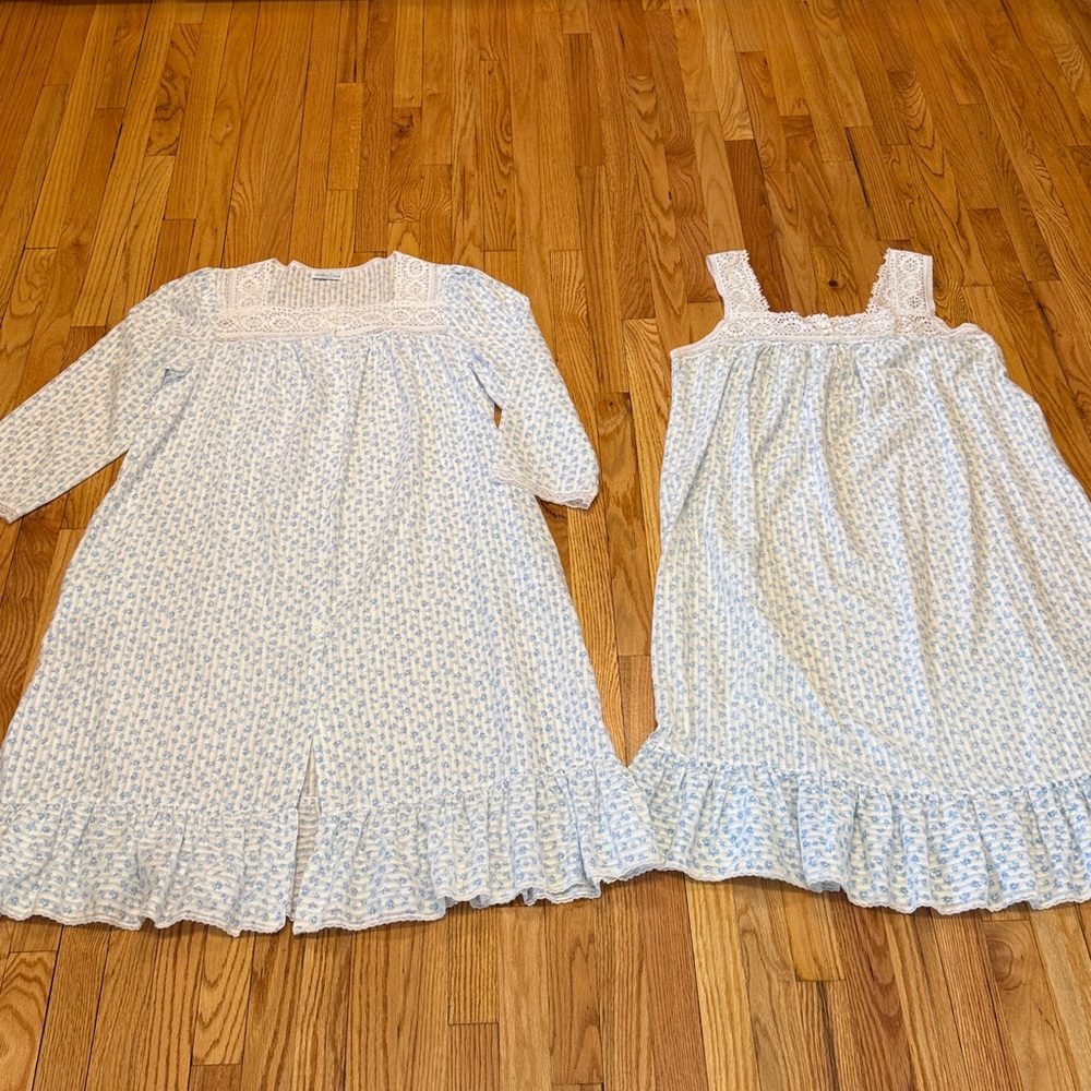 VTG Willow Creek Nightgown & Robe Set Peignoir Floral Lace Prairie style LARGE - Picture 3 of 14